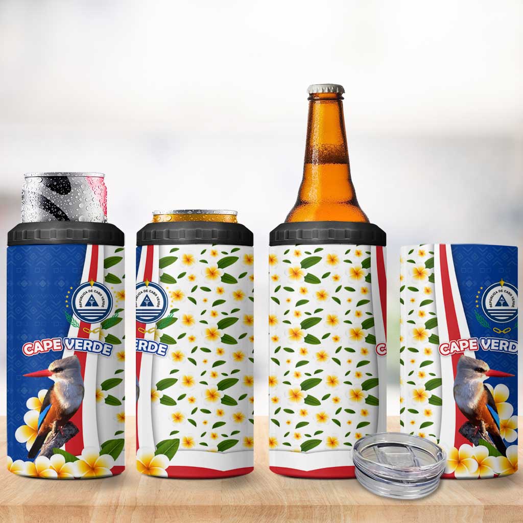 Cape Verde 4 in 1 Can Cooler Tumbler with Kingfisher Bird Floral Flag Spirit