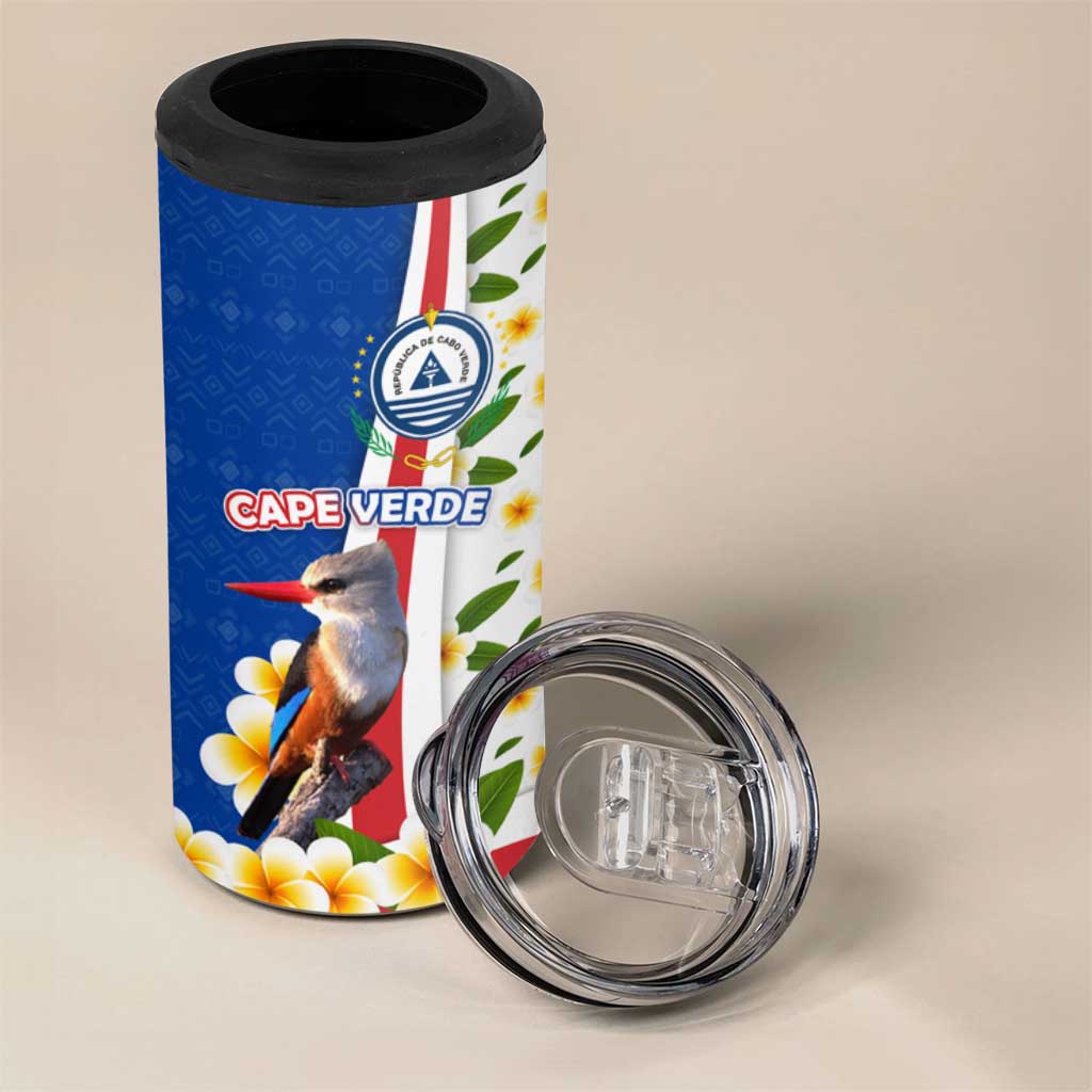 Cape Verde 4 in 1 Can Cooler Tumbler with Kingfisher Bird Floral Flag Spirit