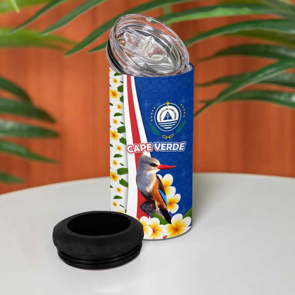 Cape Verde 4 in 1 Can Cooler Tumbler with Kingfisher Bird Floral Flag Spirit