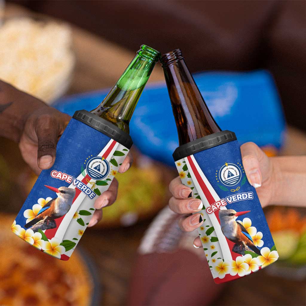 Cape Verde 4 in 1 Can Cooler Tumbler with Kingfisher Bird Floral Flag Spirit