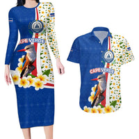 Cape Verde Couples Matching Long Sleeve Bodycon Dress and Hawaiian Shirt with Kingfisher Bird Floral Flag Spirit