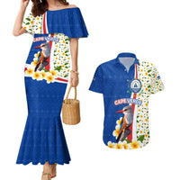 Cape Verde Couples Matching Mermaid Dress and Hawaiian Shirt with Kingfisher Bird Floral Flag Spirit