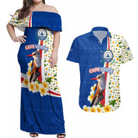 Cape Verde Couples Matching Off Shoulder Maxi Dress and Hawaiian Shirt with Kingfisher Bird Floral Flag Spirit