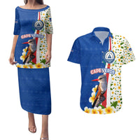 Cape Verde Couples Matching Puletasi and Hawaiian Shirt with Kingfisher Bird Floral Flag Spirit