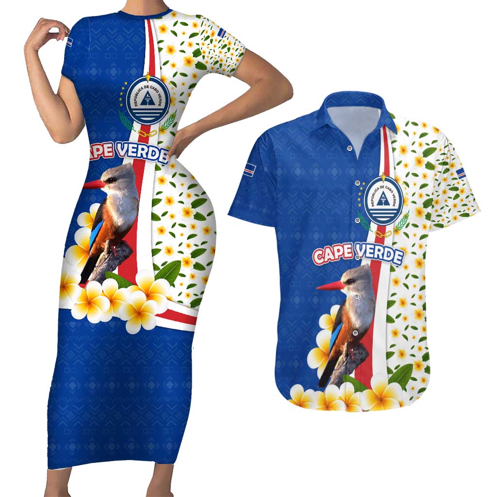 Cape Verde Couples Matching Short Sleeve Bodycon Dress and Hawaiian Shirt with Kingfisher Bird Floral Flag Spirit