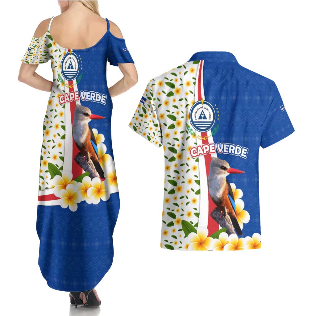 Cape Verde Couples Matching Summer Maxi Dress and Hawaiian Shirt with Kingfisher Bird Floral Flag Spirit