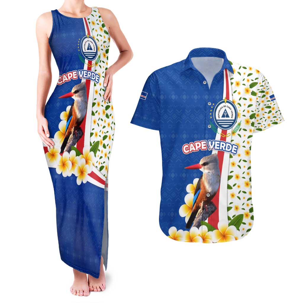 Cape Verde Couples Matching Tank Maxi Dress and Hawaiian Shirt with Kingfisher Bird Floral Flag Spirit