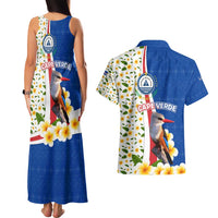 Cape Verde Couples Matching Tank Maxi Dress and Hawaiian Shirt with Kingfisher Bird Floral Flag Spirit