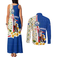 Cape Verde Couples Matching Tank Maxi Dress and Long Sleeve Button Shirt with Kingfisher Bird Floral Flag Spirit