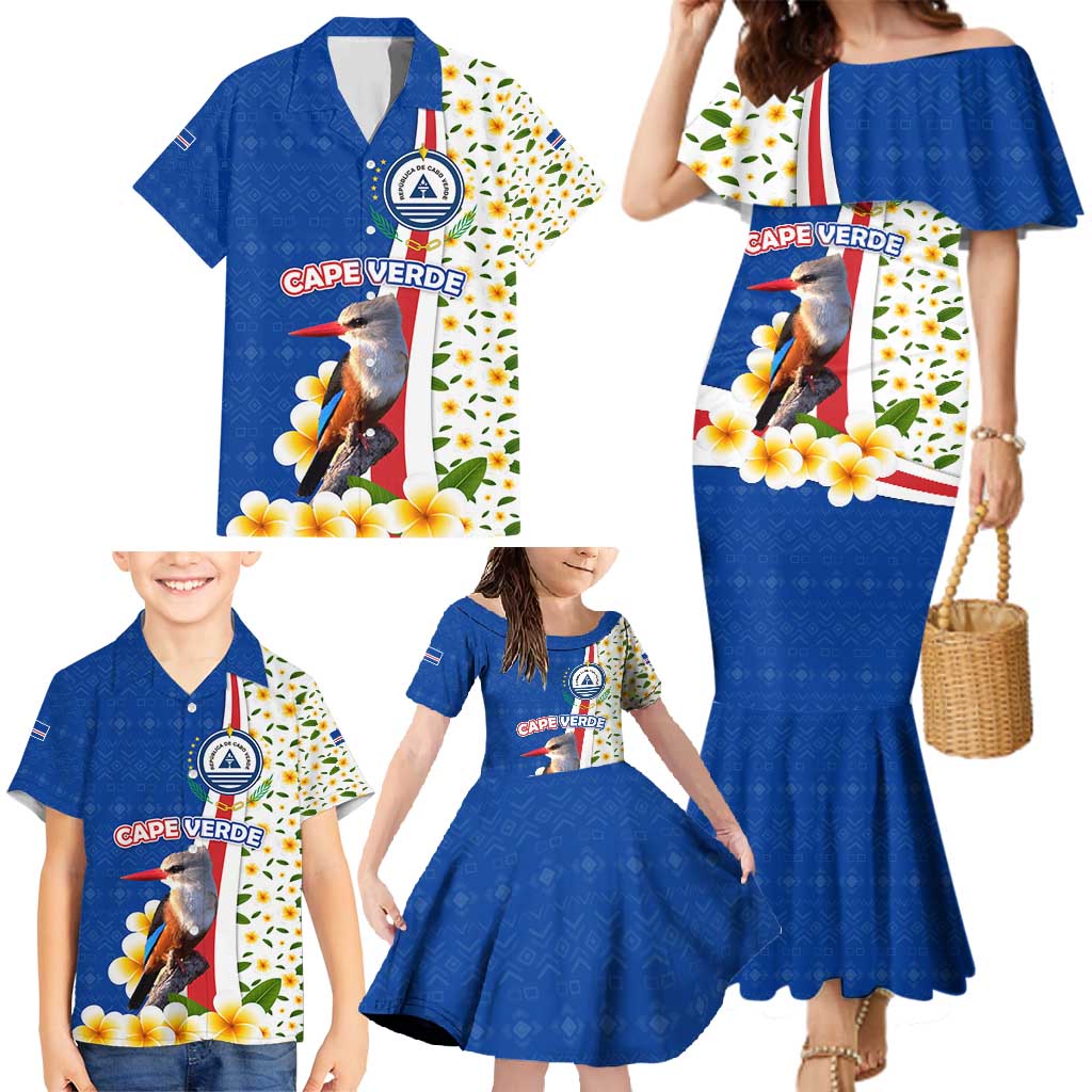 Cape Verde Family Matching Mermaid Dress and Hawaiian Shirt with Kingfisher Bird Floral Flag Spirit