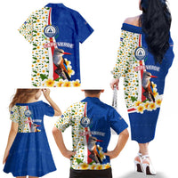 Cape Verde Family Matching Off The Shoulder Long Sleeve Dress and Hawaiian Shirt with Kingfisher Bird Floral Flag Spirit