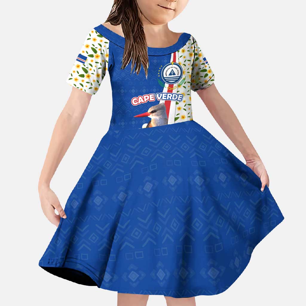Cape Verde Family Matching Off Shoulder Maxi Dress and Hawaiian Shirt with Kingfisher Bird Floral Flag Spirit
