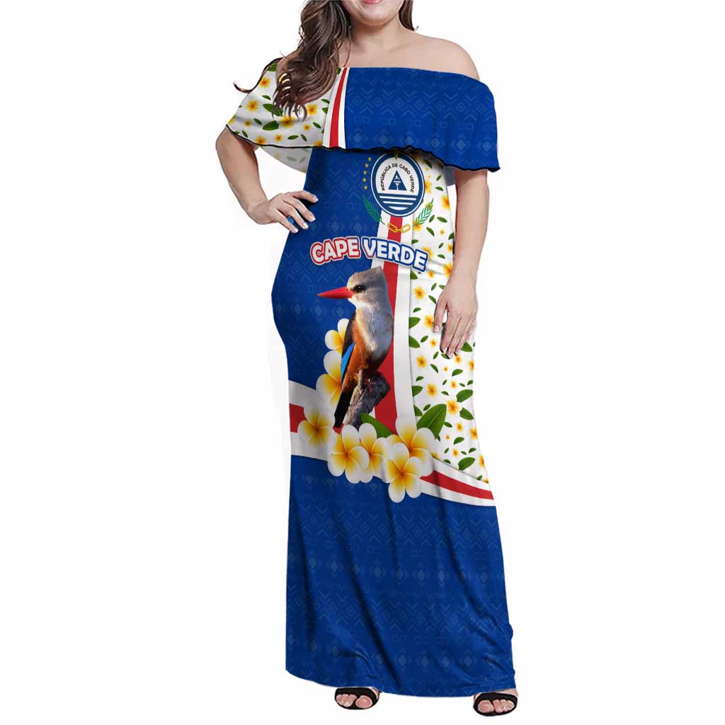 Cape Verde Family Matching Off Shoulder Maxi Dress and Hawaiian Shirt with Kingfisher Bird Floral Flag Spirit