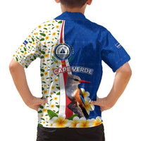 Cape Verde Family Matching Off Shoulder Short Dress and Hawaiian Shirt with Kingfisher Bird Floral Flag Spirit