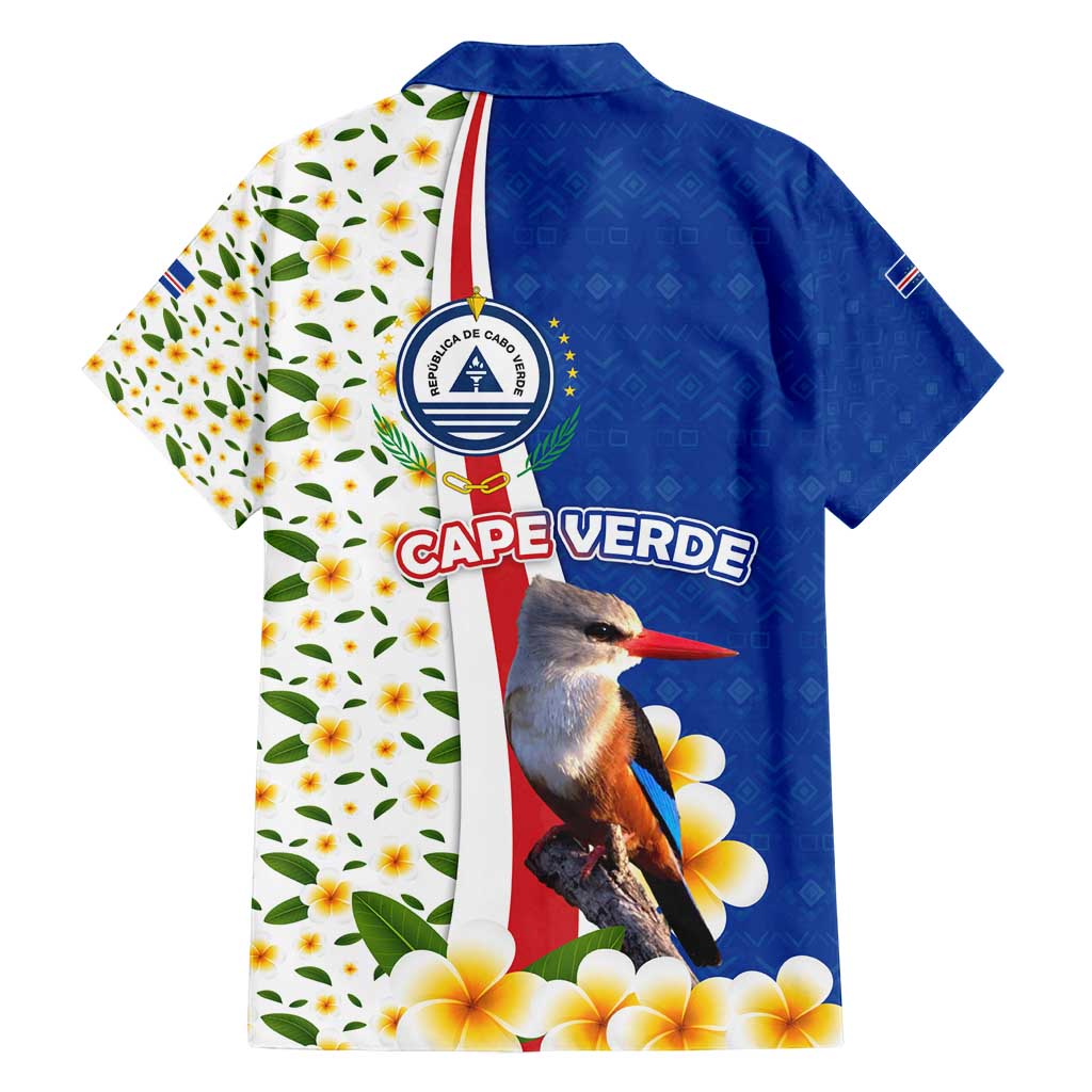 Cape Verde Family Matching Off Shoulder Short Dress and Hawaiian Shirt with Kingfisher Bird Floral Flag Spirit