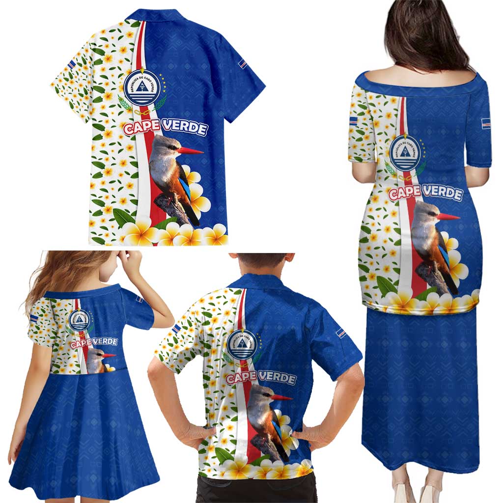 Cape Verde Family Matching Puletasi and Hawaiian Shirt with Kingfisher Bird Floral Flag Spirit