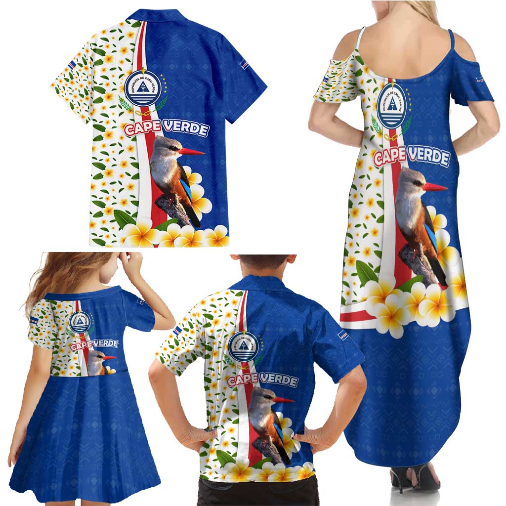 Cape Verde Family Matching Summer Maxi Dress and Hawaiian Shirt with Kingfisher Bird Floral Flag Spirit