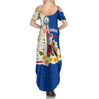 Cape Verde Family Matching Summer Maxi Dress and Hawaiian Shirt with Kingfisher Bird Floral Flag Spirit