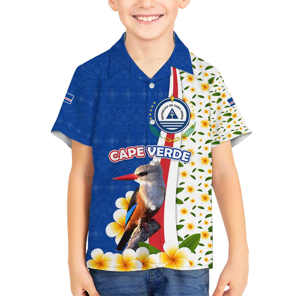 Cape Verde Family Matching Summer Maxi Dress and Hawaiian Shirt with Kingfisher Bird Floral Flag Spirit