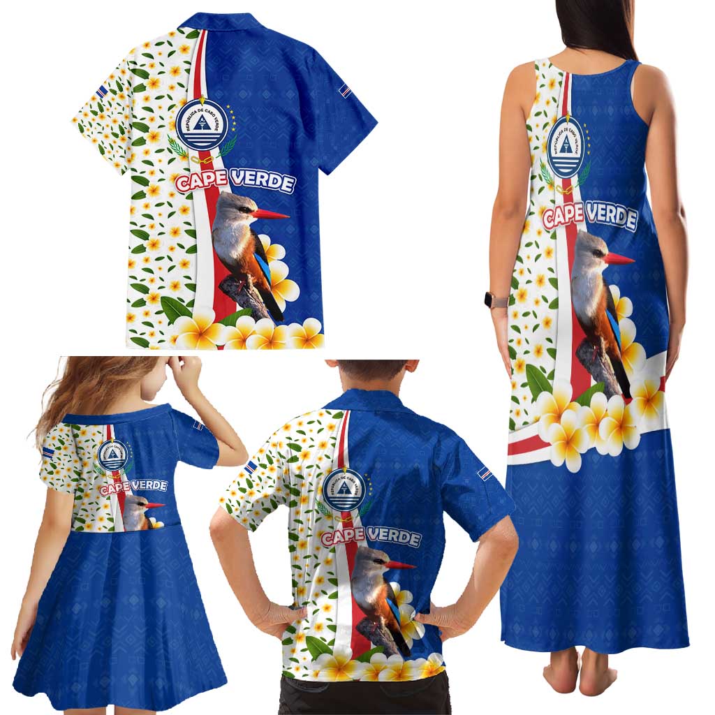 Cape Verde Family Matching Tank Maxi Dress and Hawaiian Shirt with Kingfisher Bird Floral Flag Spirit