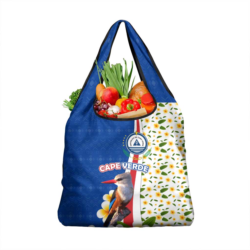 Cape Verde Grocery Bag with Kingfisher Bird Floral Flag Spirit