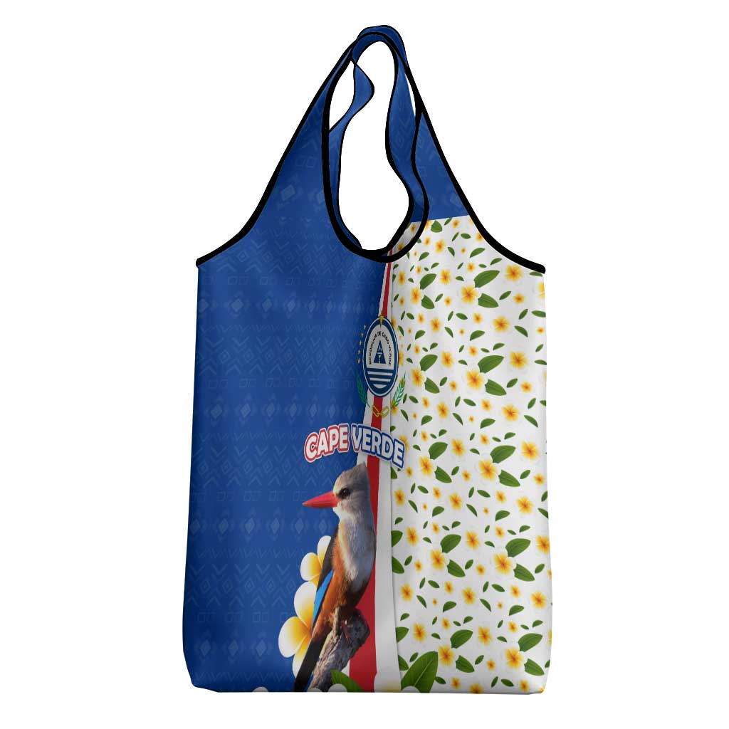 Cape Verde Grocery Bag with Kingfisher Bird Floral Flag Spirit
