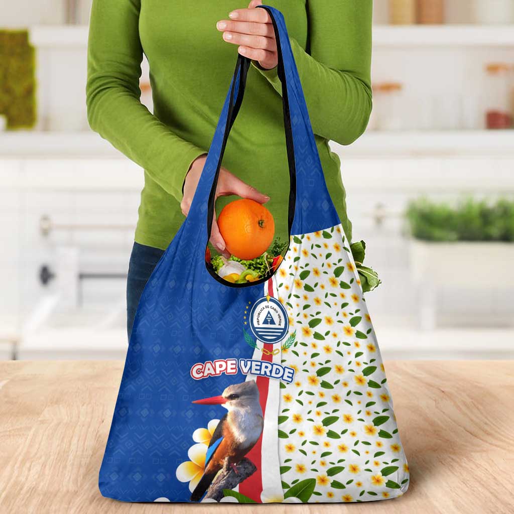 Cape Verde Grocery Bag with Kingfisher Bird Floral Flag Spirit