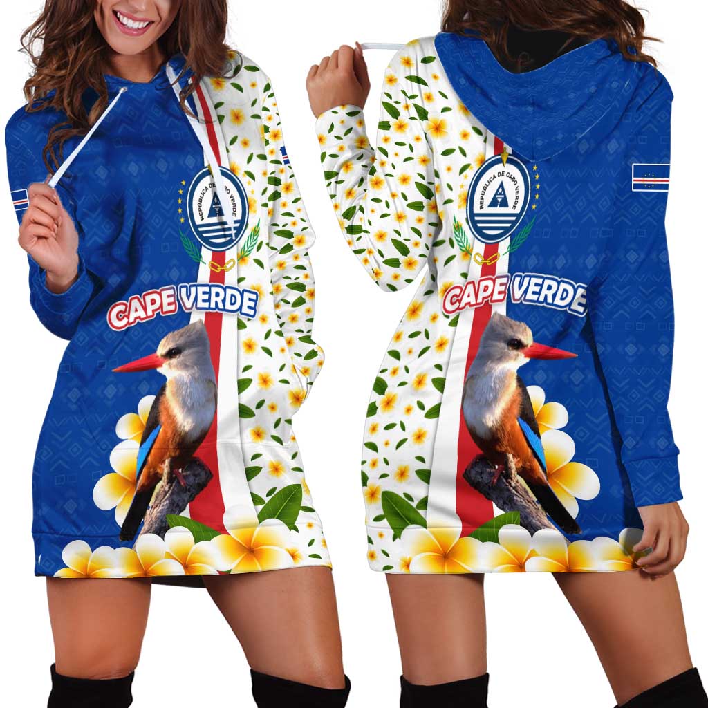 Cape Verde Hoodie Dress with Kingfisher Bird Floral Flag Spirit