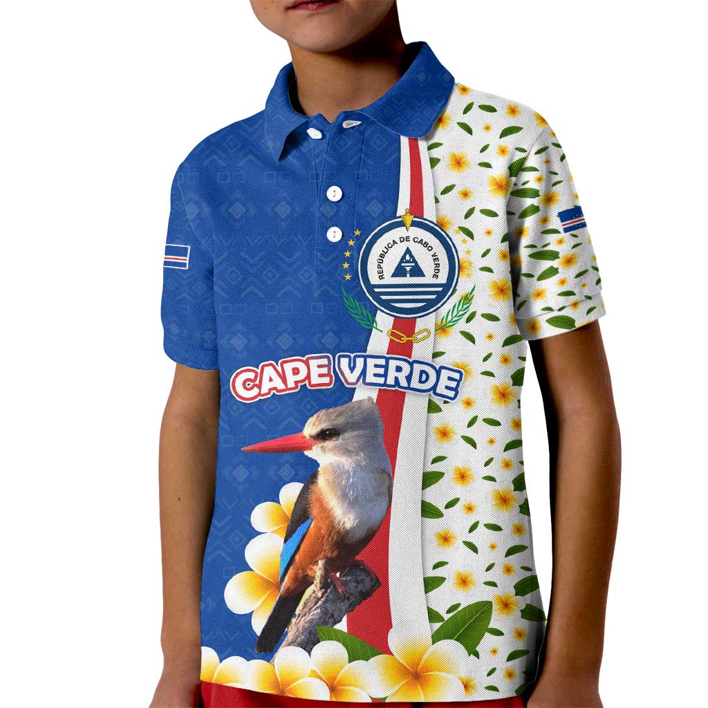 Cape Verde Kid Polo Shirt with Kingfisher Bird Floral Flag Spirit