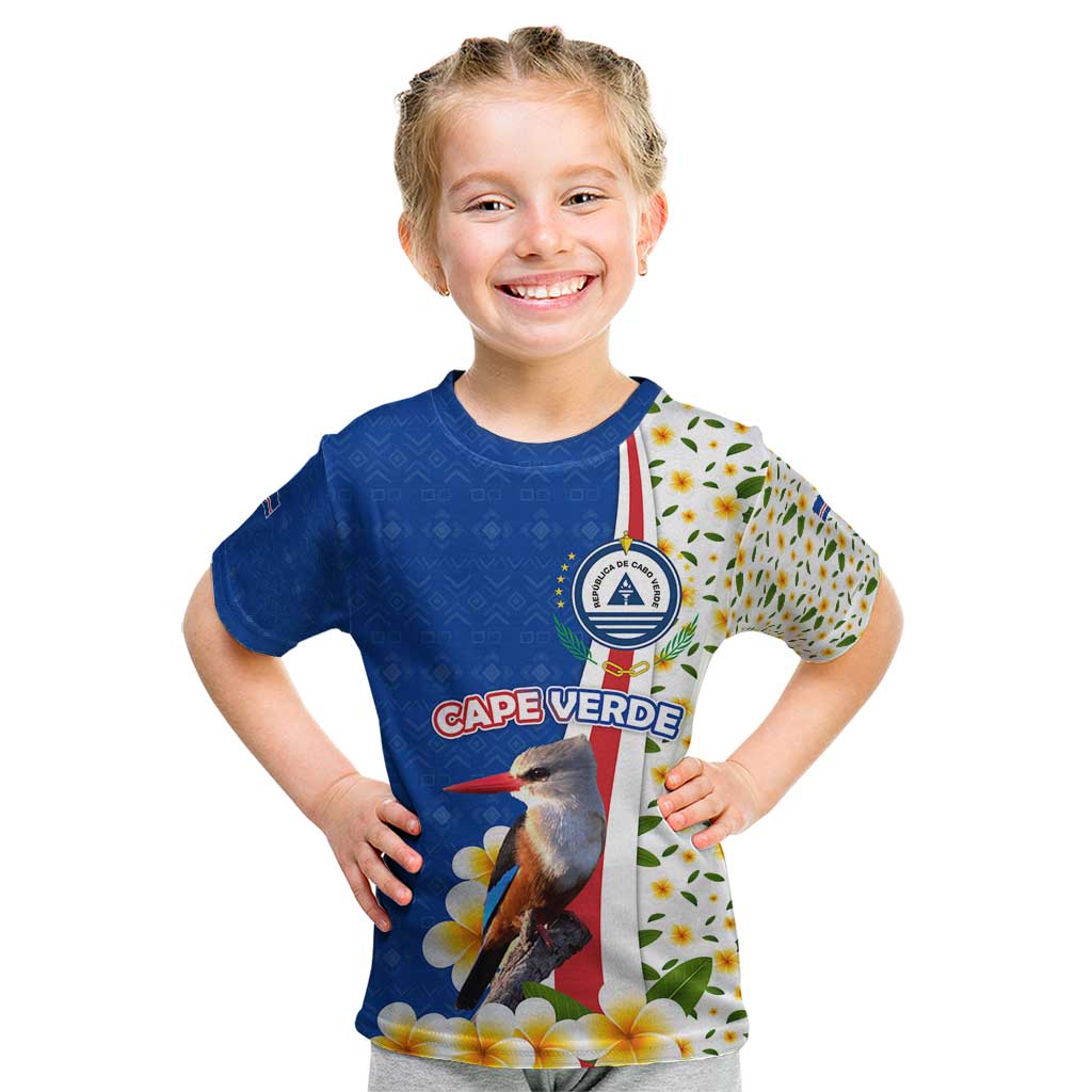 Cape Verde Kid T Shirt with Kingfisher Bird Floral Flag Spirit