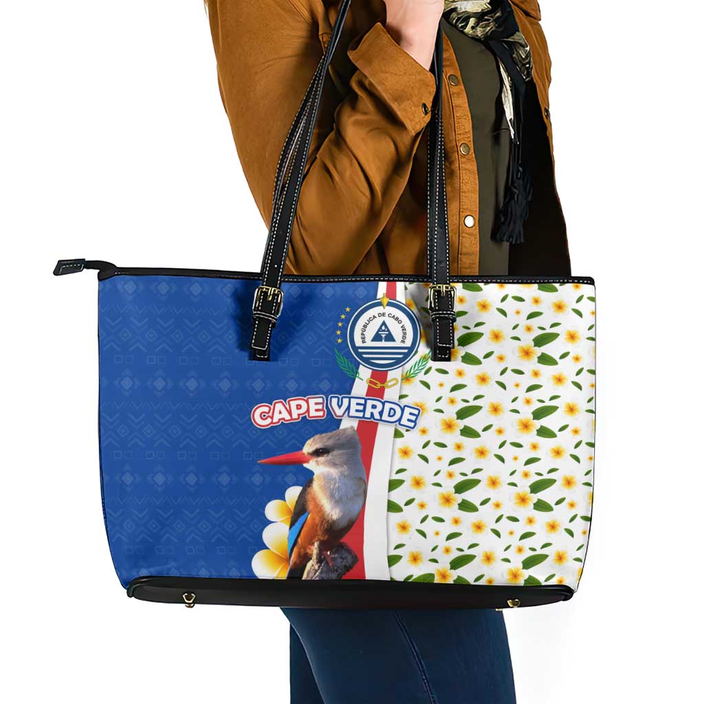 Cape Verde Leather Tote Bag with Kingfisher Bird Floral Flag Spirit