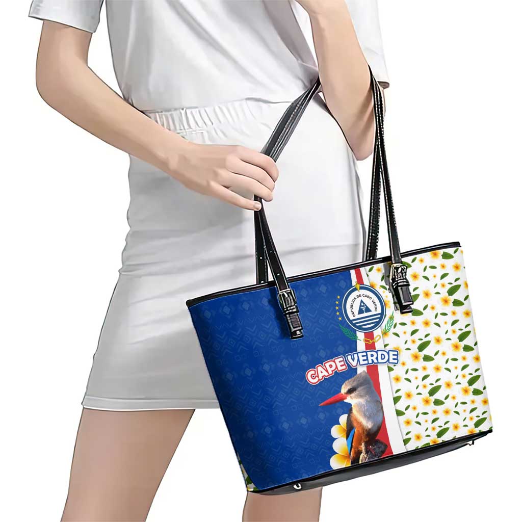Cape Verde Leather Tote Bag with Kingfisher Bird Floral Flag Spirit