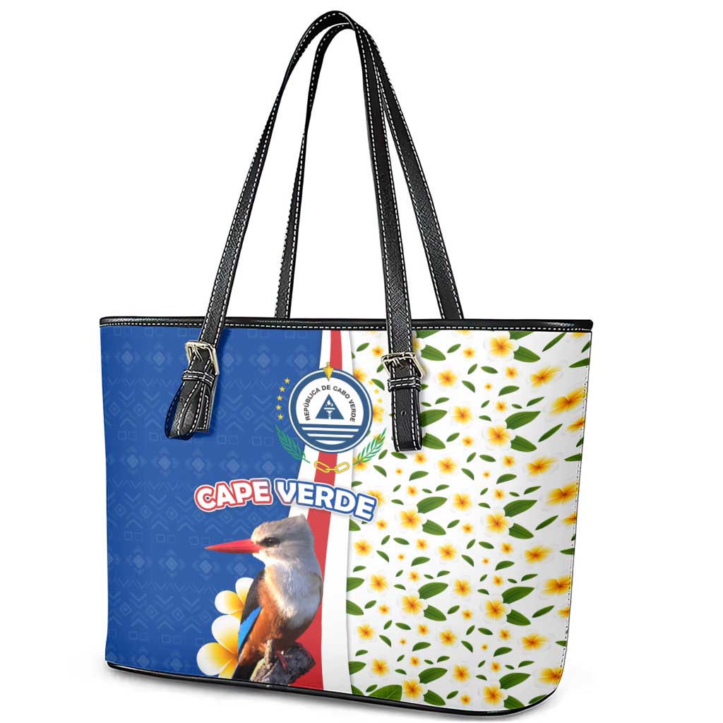 Cape Verde Leather Tote Bag with Kingfisher Bird Floral Flag Spirit