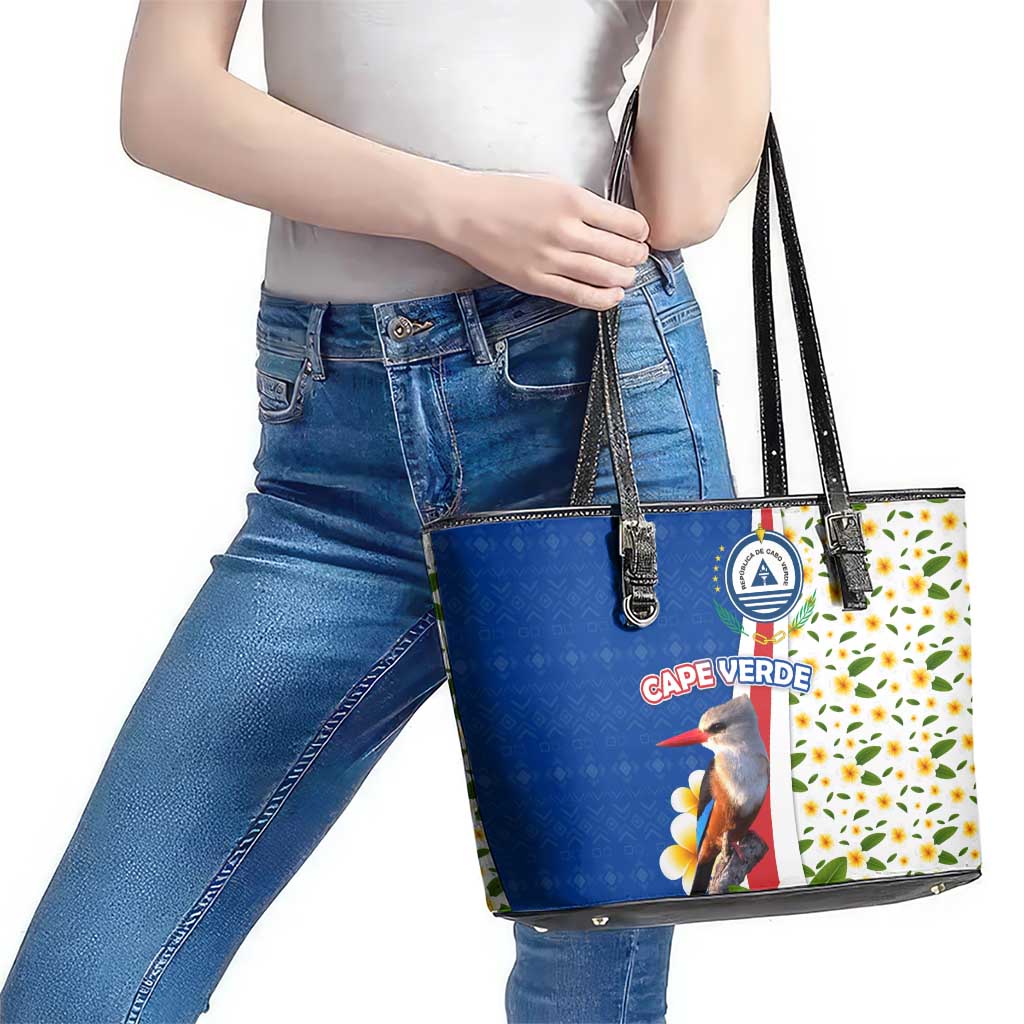 Cape Verde Leather Tote Bag with Kingfisher Bird Floral Flag Spirit