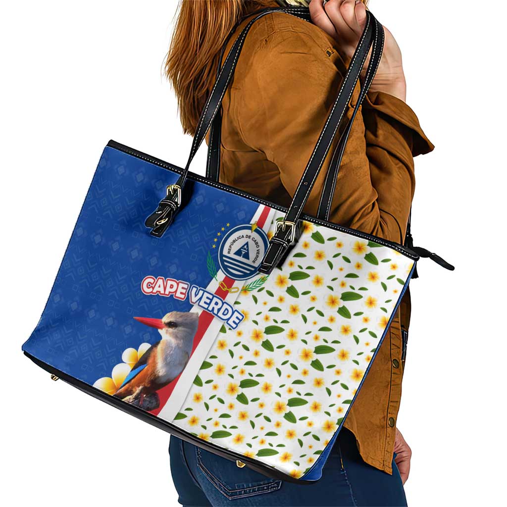 Cape Verde Leather Tote Bag with Kingfisher Bird Floral Flag Spirit
