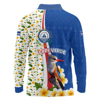 Cape Verde Long Sleeve Polo Shirt with Kingfisher Bird Floral Flag Spirit