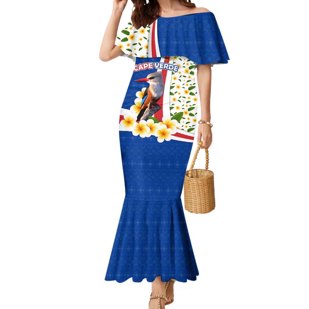 Cape Verde Mermaid Dress with Kingfisher Bird Floral Flag Spirit
