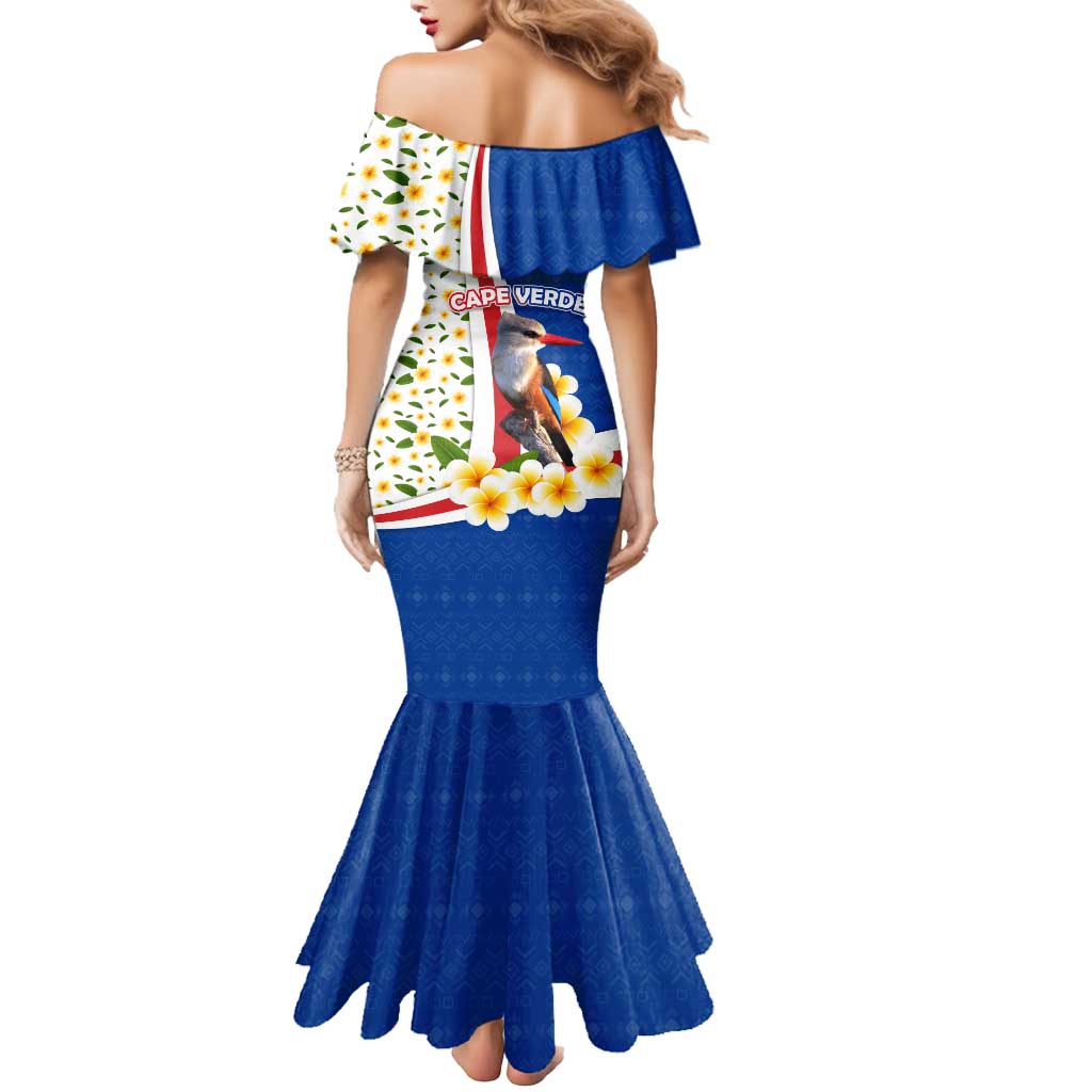 Cape Verde Mermaid Dress with Kingfisher Bird Floral Flag Spirit
