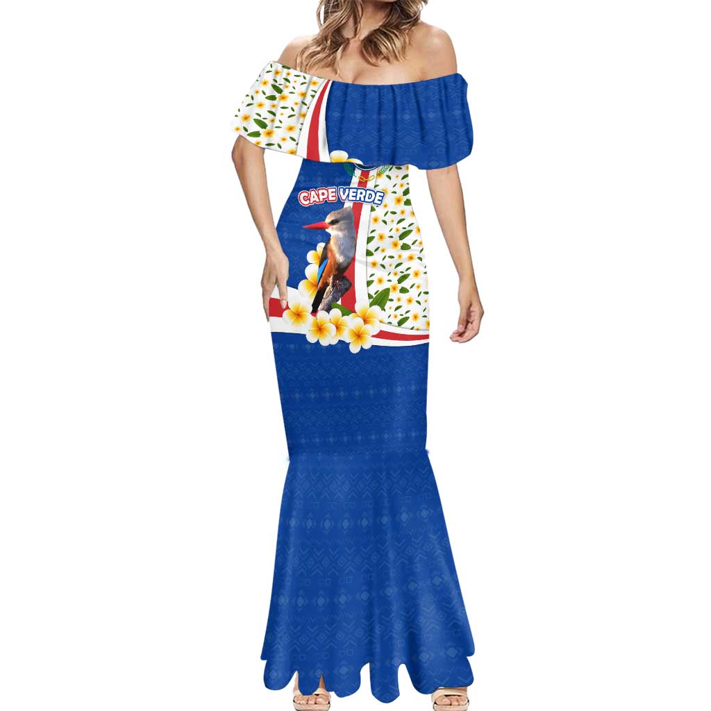 Cape Verde Mermaid Dress with Kingfisher Bird Floral Flag Spirit