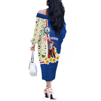 Cape Verde Off The Shoulder Long Sleeve Dress with Kingfisher Bird Floral Flag Spirit