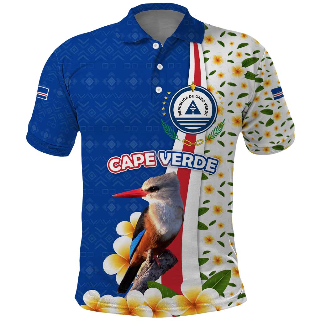 Cape Verde Polo Shirt with Kingfisher Bird Floral Flag Spirit