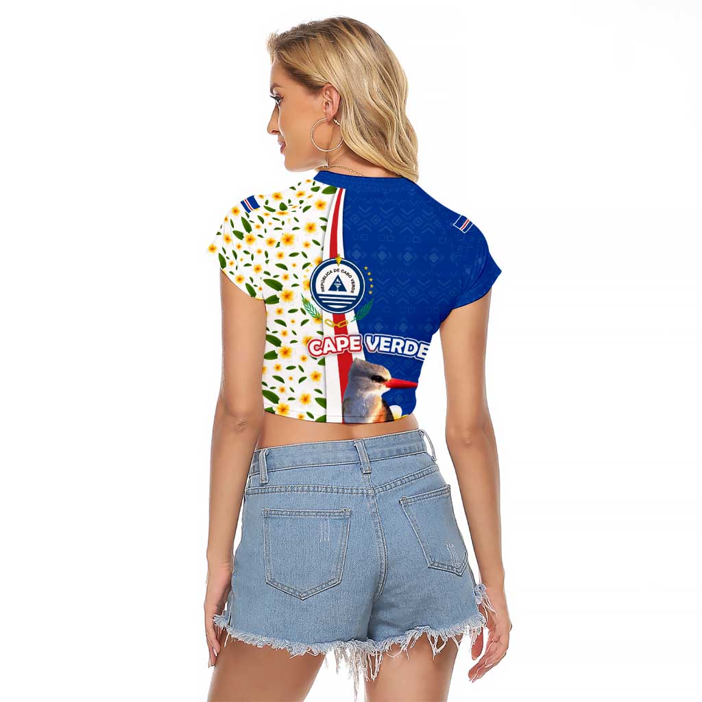 Cape Verde Raglan Cropped T Shirt with Kingfisher Bird Floral Flag Spirit