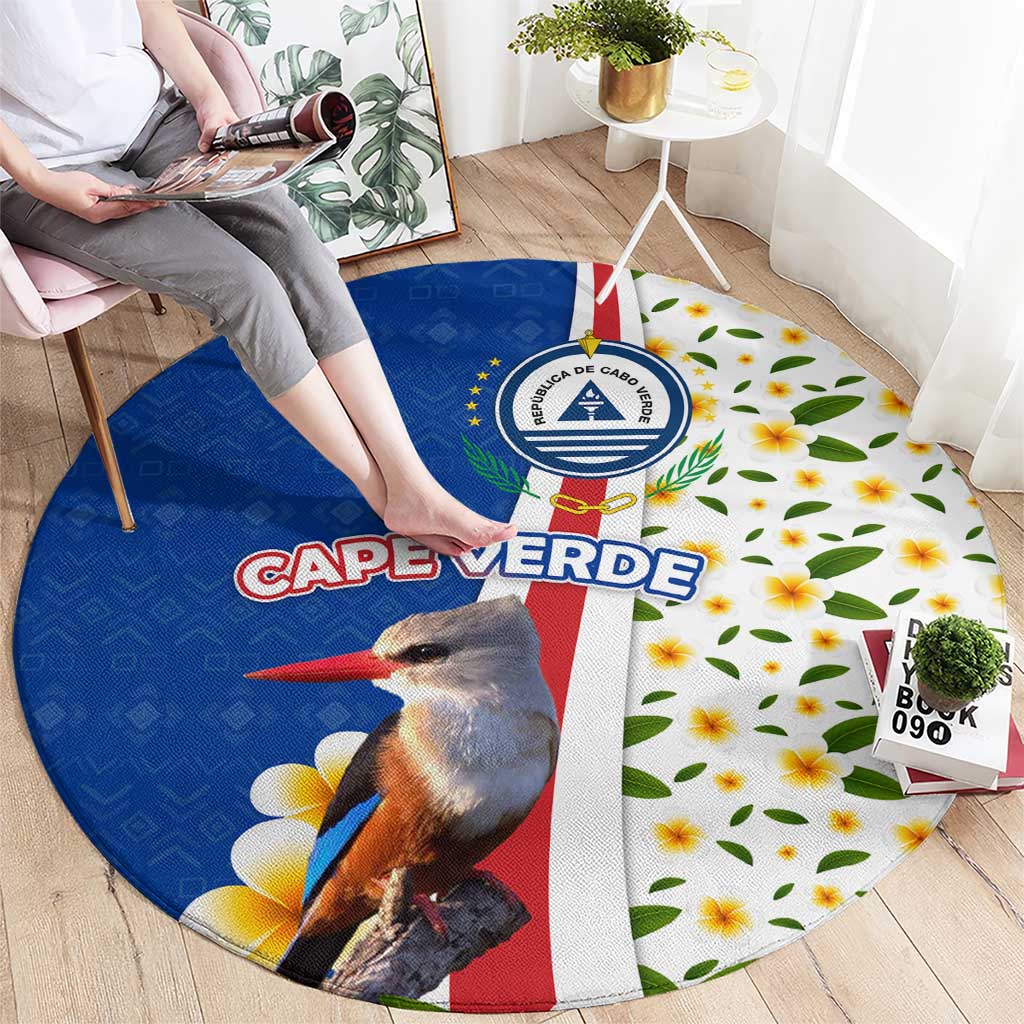 Cape Verde Round Carpet with Kingfisher Bird Floral Flag Spirit