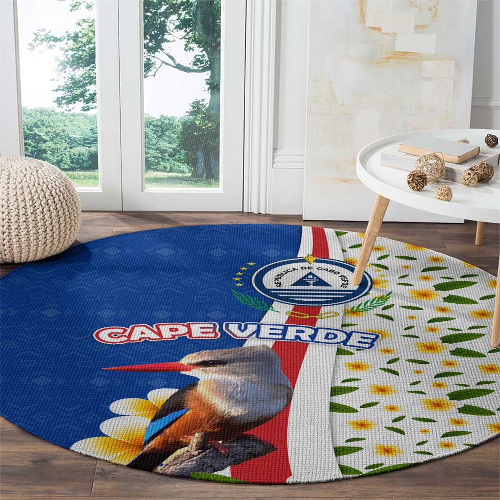 Cape Verde Round Carpet with Kingfisher Bird Floral Flag Spirit