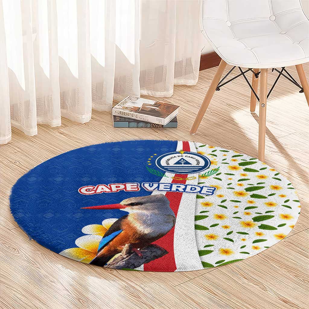 Cape Verde Round Carpet with Kingfisher Bird Floral Flag Spirit