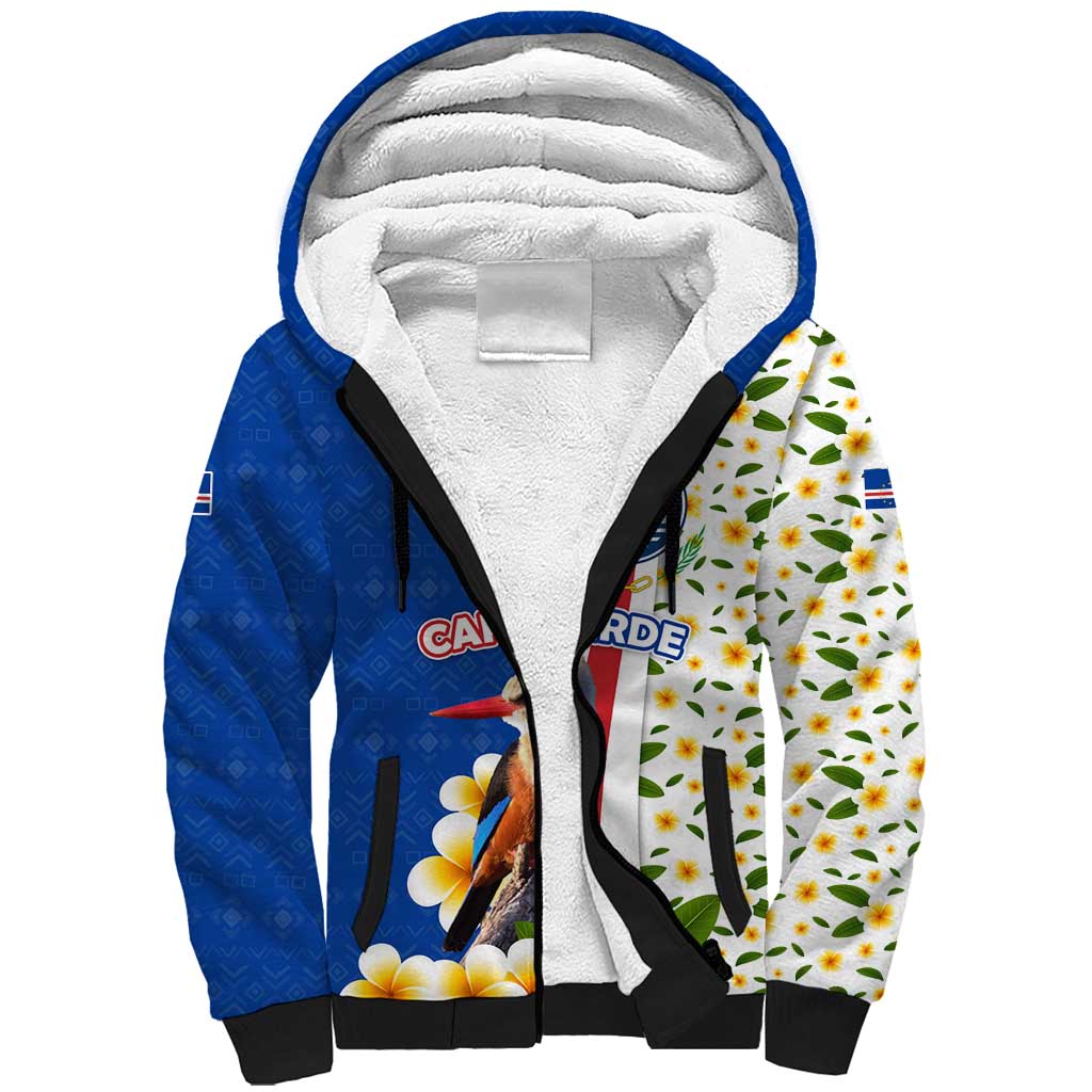 Cape Verde Sherpa Hoodie with Kingfisher Bird Floral Flag Spirit