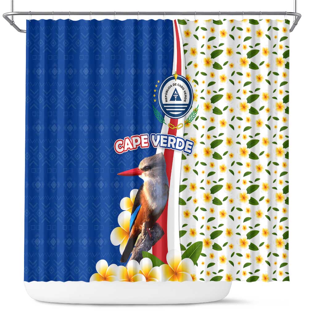 Cape Verde Shower Curtain with Kingfisher Bird Floral Flag Spirit