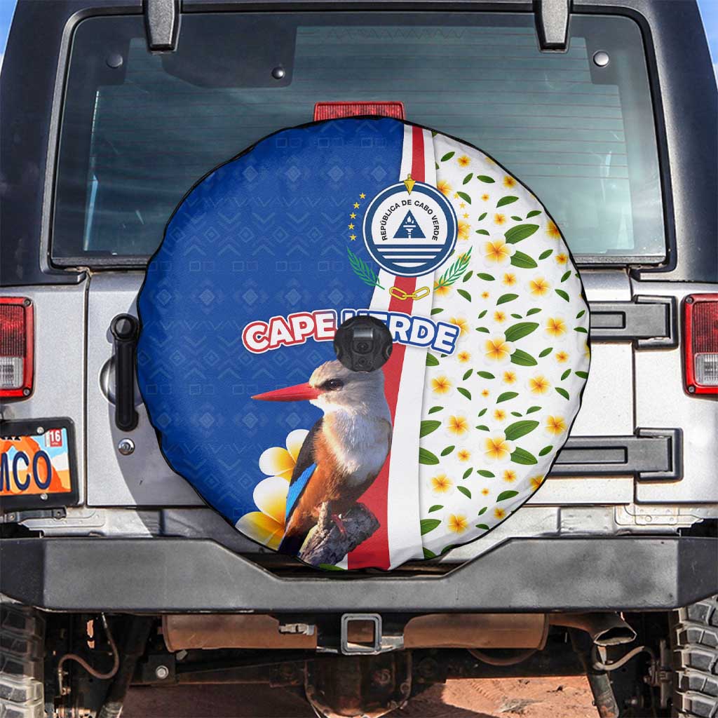 Cape Verde Spare Tire Cover with Kingfisher Bird Floral Flag Spirit