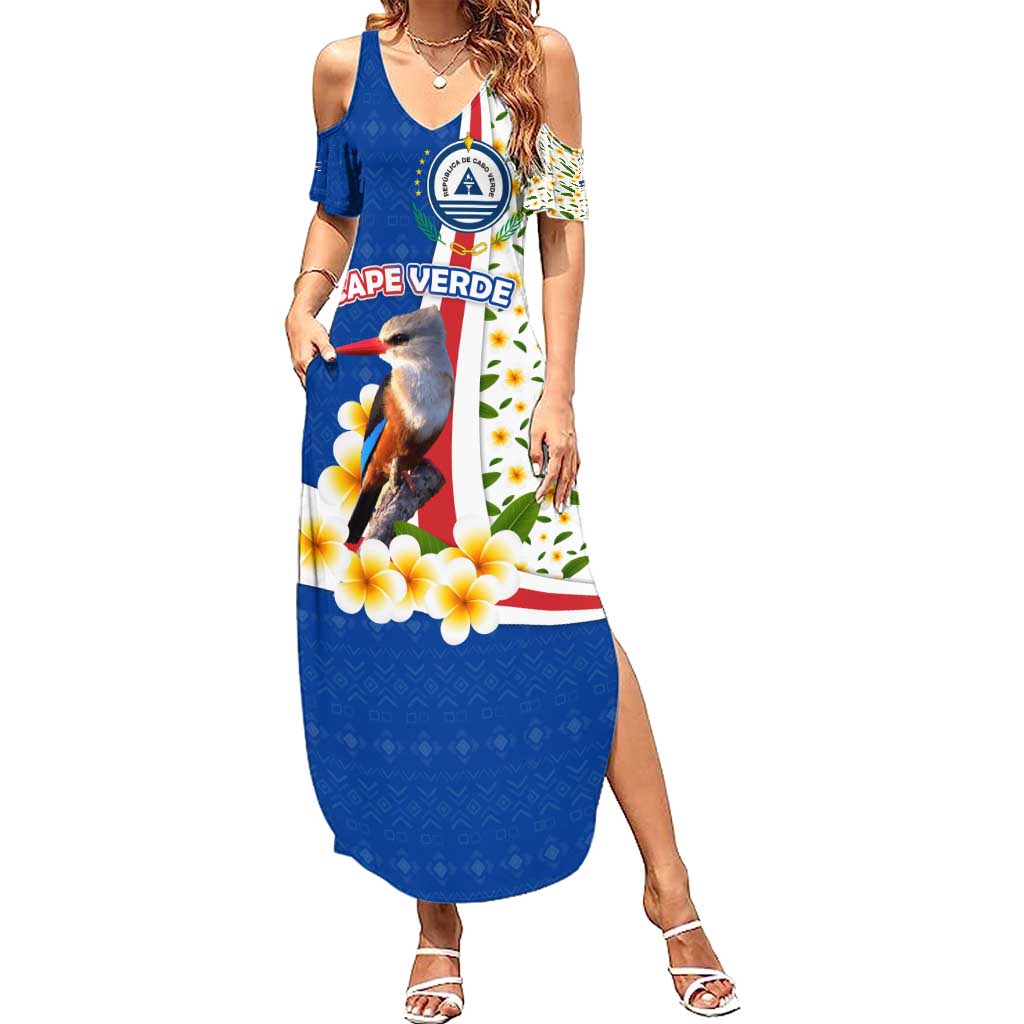Cape Verde Summer Maxi Dress with Kingfisher Bird Floral Flag Spirit
