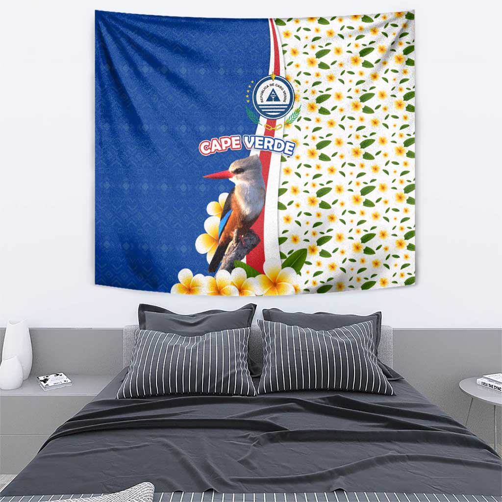 Cape Verde Tapestry with Kingfisher Bird Floral Flag Spirit